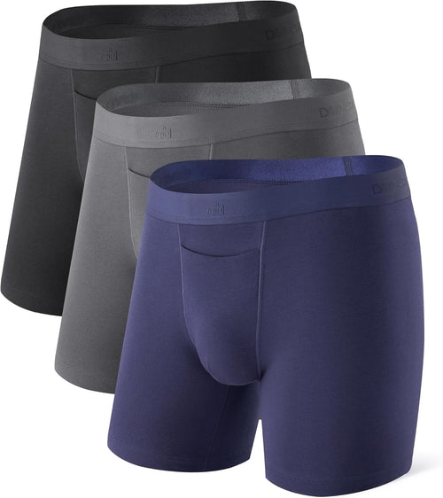 DAVID ARCHY Mens Underwear Cotton Boxer Briefs with Pouch Ultra Moisture Wicking Breathable Soft with Horizontal Fly 3 Pack