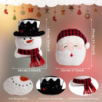 Lanpn Christmas Santa Snowman Throw Pillows Set of 2, Christmas Decoration Winter White Throw Pillows Soft Fleece Cute Throw Cushion for Sofa Bedroom Xmas Decor (19.5x17 inch & 18x14 inch)