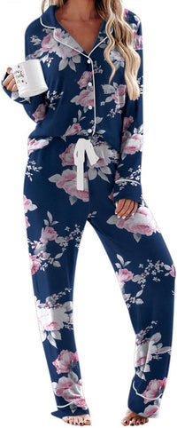 Ekouaer Women's Pajamas Long Sleeve Sleepwear Casual Button Down Loungewear Soft Pjs Set S-XXL