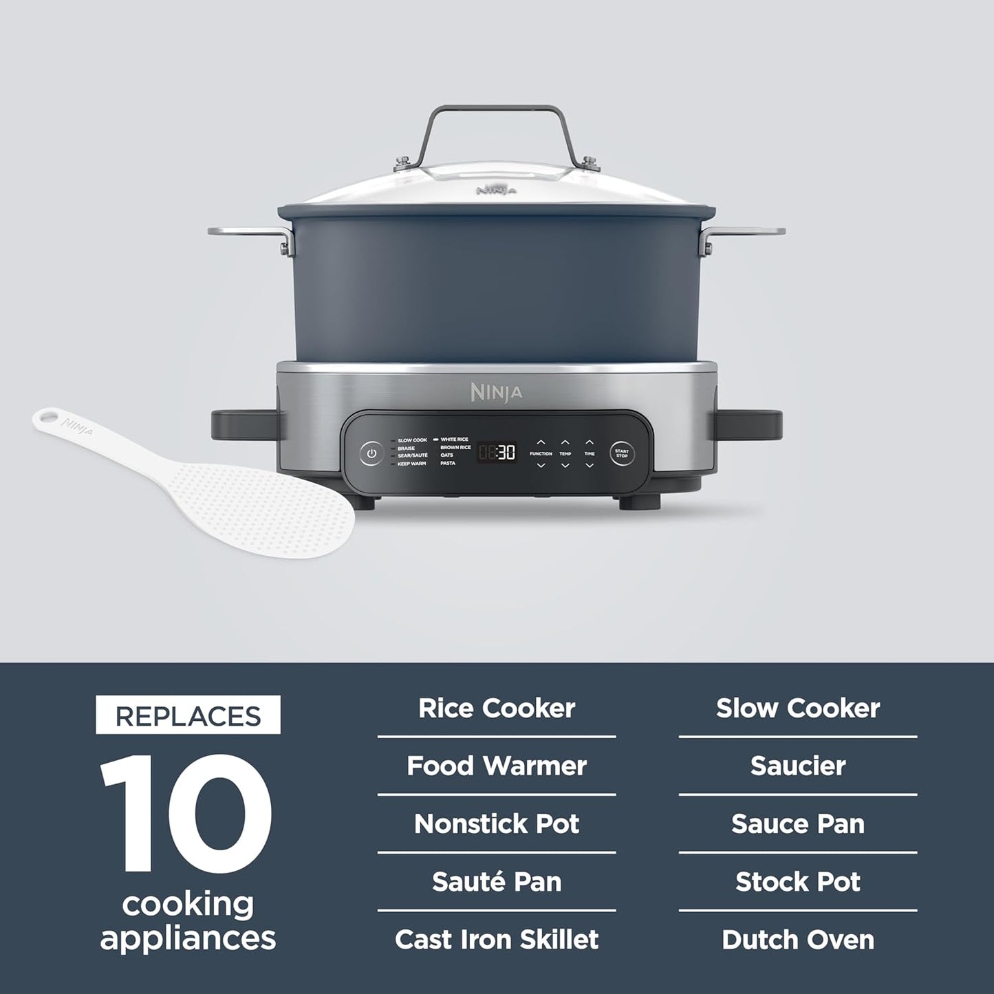 Ninja MC1101 Foodi Everyday Possible Cooker Pro, 8-in-1 Versatility, One-Pot Faster Cooking Replaces 10 Tools, Family-Sized Capacity with Adjustable Temp Control, 6.5 quarts, Midnight Blue