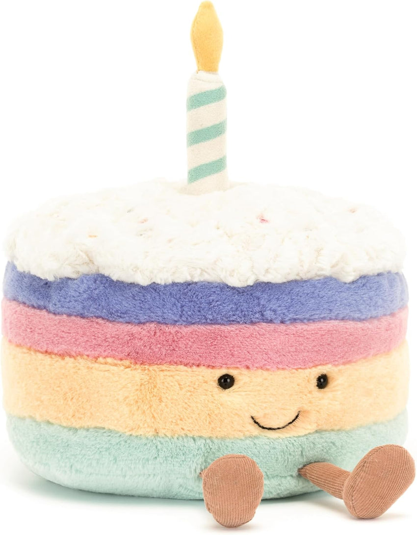 Jellycat Amuseables Rainbow Birthday Cake Stuffed Toy, Large 10 inches - Dessert Plush - Birthday Gift