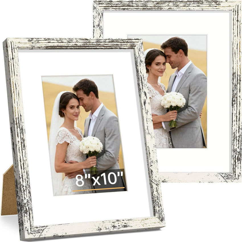Vittanly 8x10 Picture Frame Set of 2, Solid Wood Frame for Wall or Tabletop, Display Photo 5x7 with Mat or 8x10 without Mat, Natural