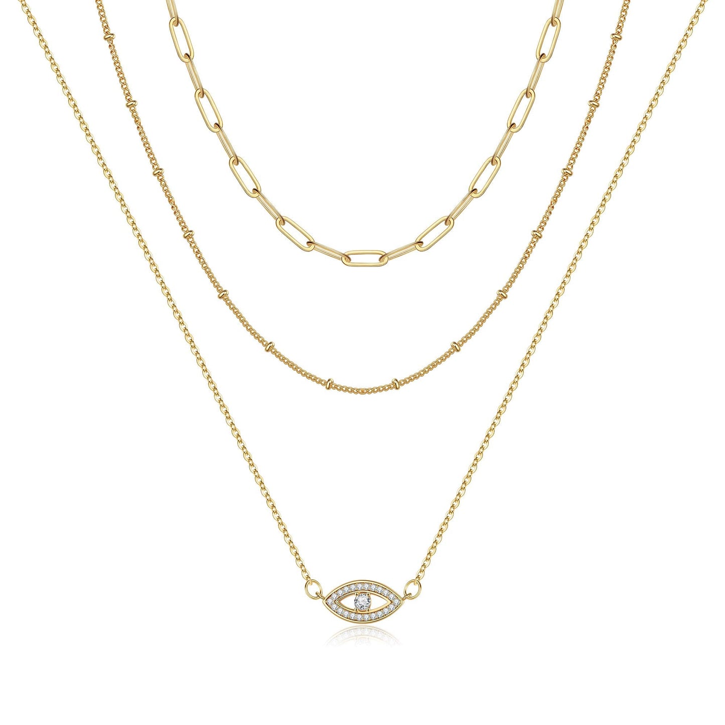 Turandoss Dainty Layered Choker Necklace, Handmade Y Pendant Necklace Multilayer Bar Disc Necklace Adjustable Layering Choker Necklaces for Women