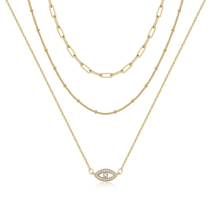Turandoss Dainty Layered Choker Necklace, Handmade Y Pendant Necklace Multilayer Bar Disc Necklace Adjustable Layering Choker Necklaces for Women