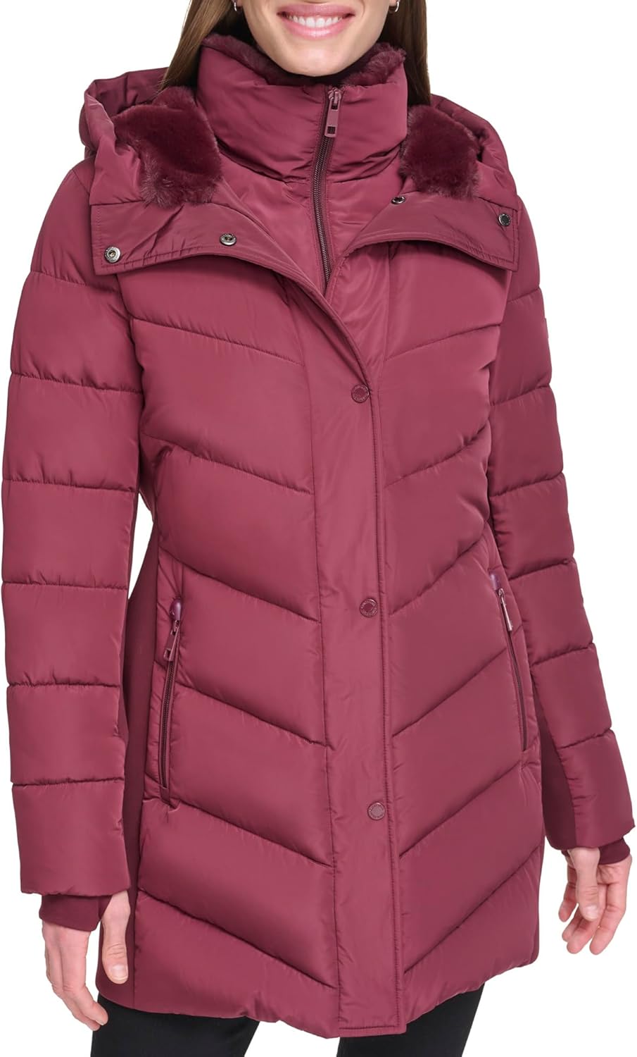 Calvin Klein womens Long Chevron Bib-front Light-weight Jacket