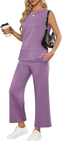 ANRABESS Women's 2 Piece Outfits 2025 Summer Beach Vacation Clothes Fall Travel Casual Lounge Matching Sets Sweatsuits