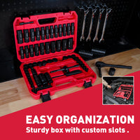 29-Piece 1/2" Drive Impact Socket Set, SAE (3/8 to 1 inch) and Metric (10-24mm) Sizes with Extension Bars Standard Deep Socket Set CR-V Material High Durability Impact Wrench