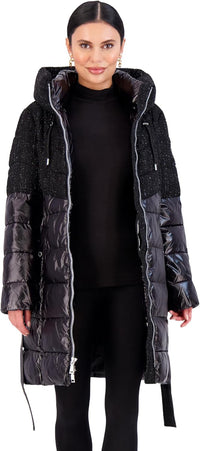 Vince Camuto Hooded Women's Puffer Jacket Womens Winter Coat with Removable Belt