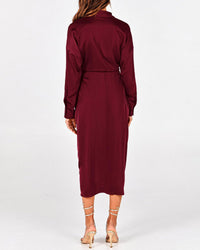 BTFBM Summer Dresses for Women 2025 Long Sleeve Lapel V Neck Button Down Elegant Belted Ruched Satin Shirt Fall Dress