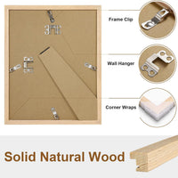 Vittanly 8x10 Picture Frame Set of 2, Solid Wood Frame for Wall or Tabletop, Display Photo 5x7 with Mat or 8x10 without Mat, Natural