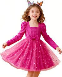 HNXDYY Little Girls Long Sleeve Star Print Knee Length Casual Princess Dress