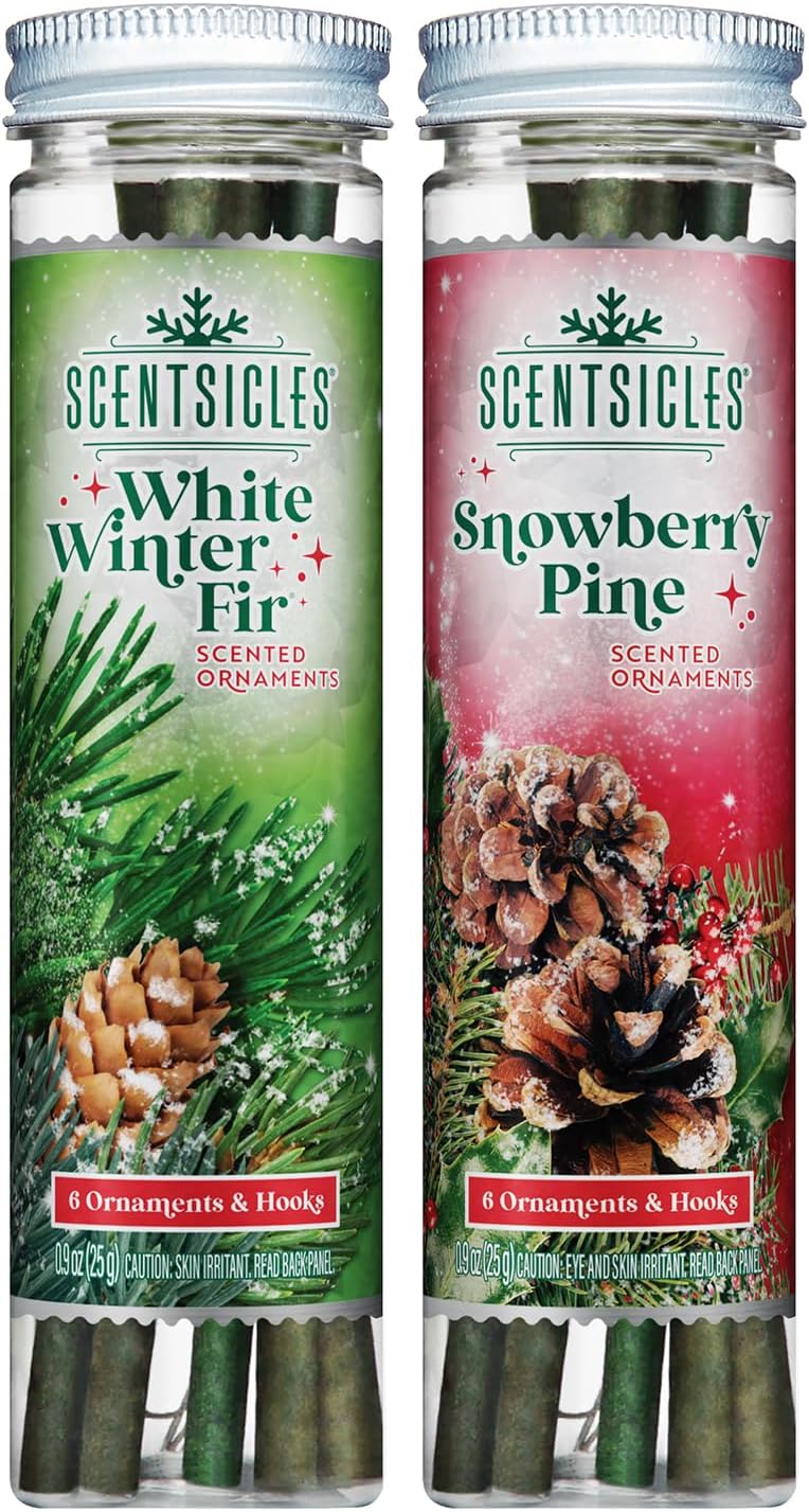Scentsicles White Winter Fir Scented Christmas Tree Ornaments - 2 Bottles (12 Sticks Total)