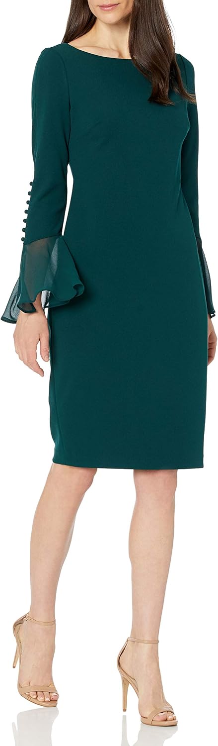 Calvin Klein Womens Long Sleeve Workwear Scuba Crepe Sheath Dress