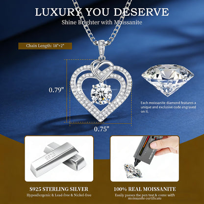 Luxury Moissanite Heart Necklace for Women – 925 Sterling Silver Heart Pendant, Sparkling Jewelry Gift for Wife, Girlfriend, Mom & Daughter
