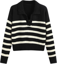 CIDER Women’s Polo Sweater Striped Collared Lightweight Long Sleeve V Neck Pullover Fall Sweater Tops 2025