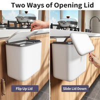 Kitchen Compost Bin with Lid - Hanging Small Trash Can for Countertop or Under Sink, 2.6 Gallon Wall Mounted Garbage Can for Cabinet Door, Indoor Food Waste Bin for Bathroom, RV, Office, White