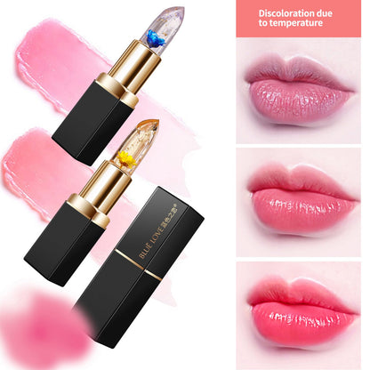 BLUE LOVE Color Changing Flower Lipstick - Hydrating Jelly Lip Balm with Flower, Long-Lasting Moisturizer & Nourishing Lip Gloss (Blue&Gold, 2 Count (Pack of 1))