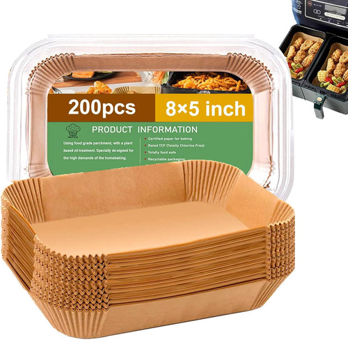 Rectangle Air Fryer Liners for 6 Quart Dual Basket, Ninja double Dual Liners Disposable, 200Pcs Rectangular Parchment Paper Liner for COSORI 9Qt Double Air Fryer with 2 Baskets