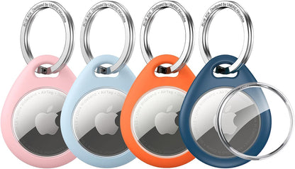 UNBREAKcable AirTag Holder for Apple - 4 Pack Air Tag Case [Fit Tightly Design] [Easy to Install] [Hold Securely] Waterproof TPU Protective Cover with Metal Keychain for Kids,Pet,Luggage,Backpack,Keys