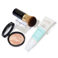 LAURA GELLER NEW YORK Laura's Must-Haves Kit 3pc: Baked Balance-n-Brighten Powder Foundation, Medium + Spackle Skin Perfecting Makeup Primer, Hydrate + Airbrush Round Kabuki Brush