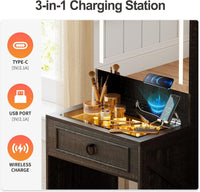 Makeup Vanity Desk with Mirror and Lights,Small Vanity Desk Set with Charging Station & Glass Top,Compact Dressing Table with Jewelry Cabinet & Storage Wheel Stool for Bedroom, Rustic Brown