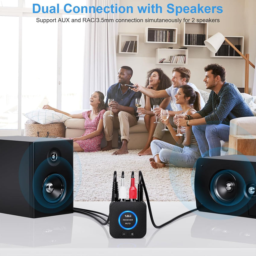 1Mii 2.4GHz Wireless Audio Transmitter Receiver Set for TV, 260Ft/80M Long Range 25ms Low Latency with AUX RCA in/Out,Wireless Audio Adapter for TV PC Powered Speaker Amplifier Soundbar