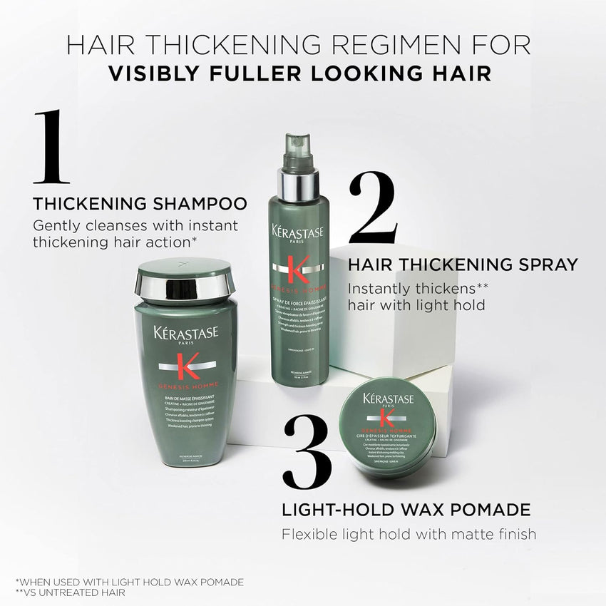 Kerastase Genesis Homme Cire d'Epaisseur Texturisante Light Hold Wax Pomade For Men, Provides Texture & Thickness, For Weakened Hair, 2.5 Fl Oz