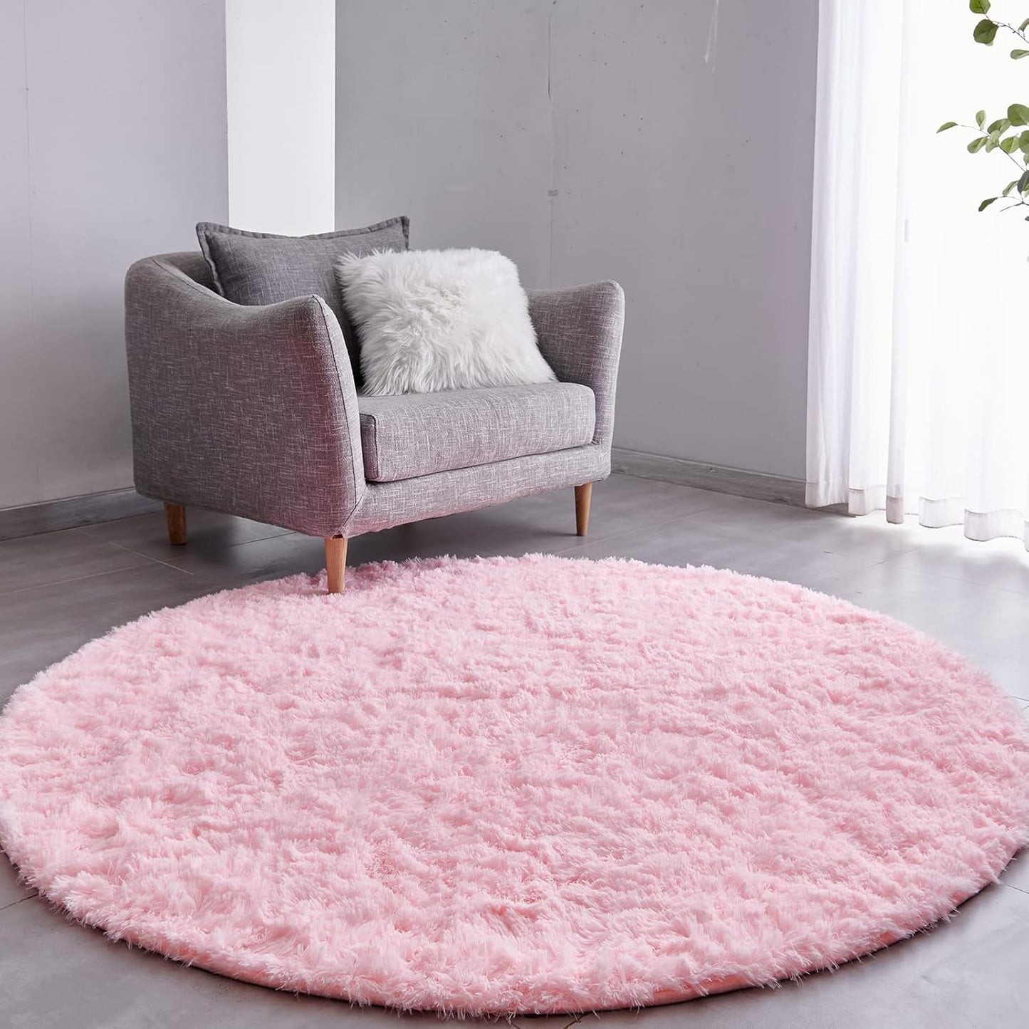 FJZFING Navy Blue Round Rug Ultra-Soft Plush Modern 4x4 Circle Area Rug for Kid's Bedroom, Fluffy Shag Circular Rug for Nursery Room, Non-Slip Home Decor Cute Navy Blue Carpet for Teen's Room