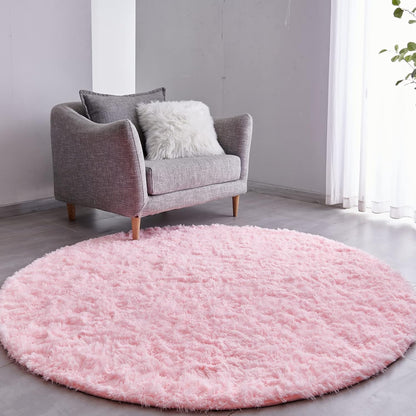 FJZFING Navy Blue Round Rug Ultra-Soft Plush Modern 4x4 Circle Area Rug for Kid's Bedroom, Fluffy Shag Circular Rug for Nursery Room, Non-Slip Home Decor Cute Navy Blue Carpet for Teen's Room