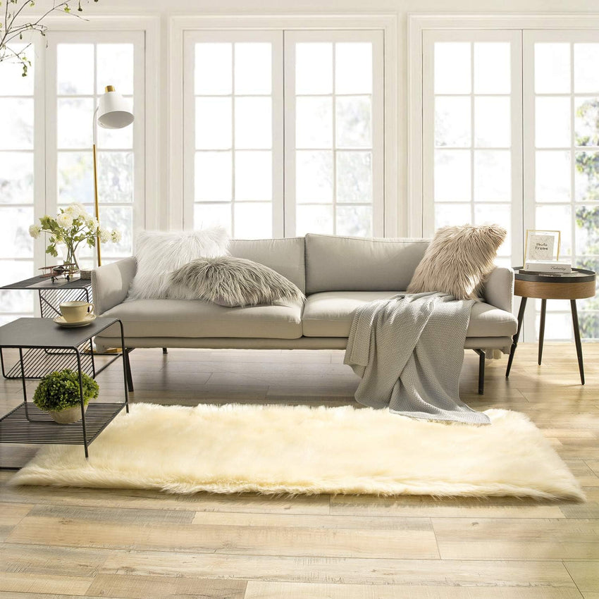 Ashler Faux Fur Rug, Dark Blue Area Rugs, Fluffy Sheepskin Fur Rug, Fuzzy Ultra Soft 2 x 6 Ft Rugs, Machine Washable Shag Rug, Nursery Throw Rugs for Bed, Living, Kids Room