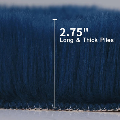 duduta Navy Blue Faux Sheepskin Throw Rug 2x3 ft, Fluffy Shag Fur Chair Cover Small Bedside Dorm Rug Non Slip Machine Washable