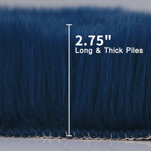 duduta Navy Blue Faux Sheepskin Throw Rug 2x3 ft, Fluffy Shag Fur Chair Cover Small Bedside Dorm Rug Non Slip Machine Washable
