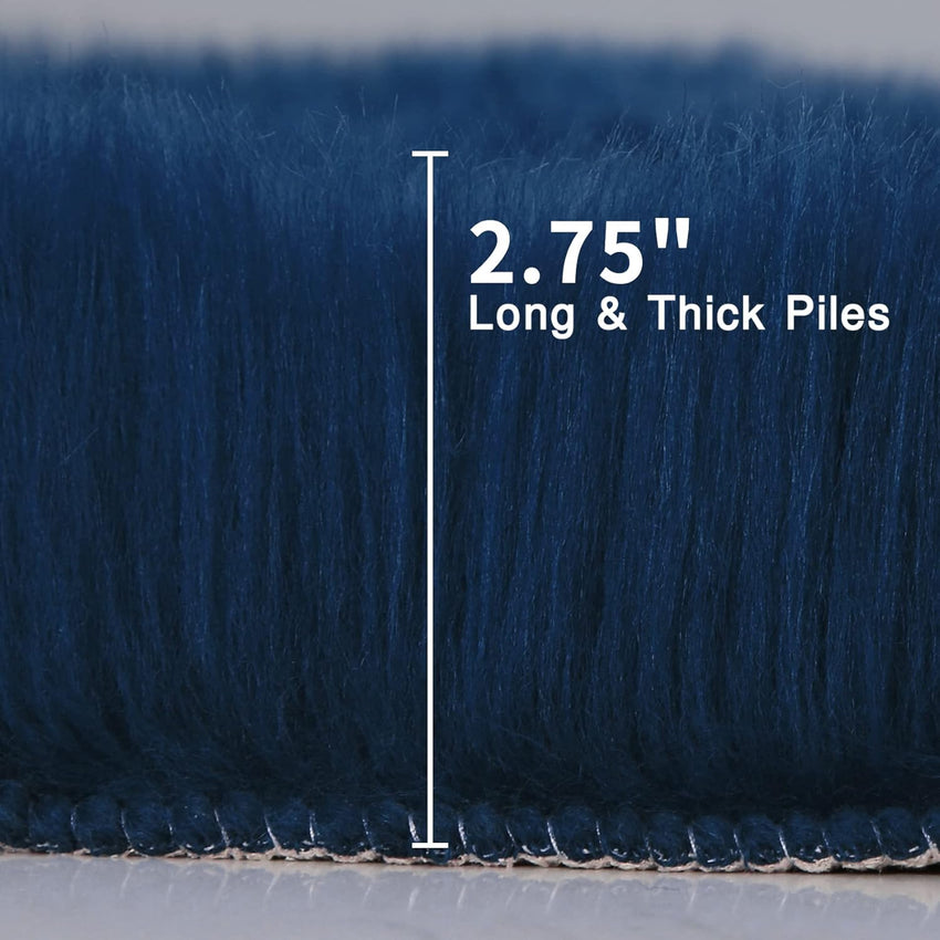 duduta Navy Blue Faux Sheepskin Throw Rug 2x3 ft, Fluffy Shag Fur Chair Cover Small Bedside Dorm Rug Non Slip Machine Washable