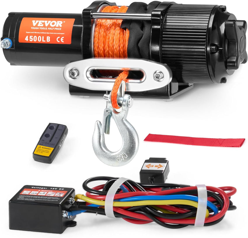 VEVOR 13,500 lb Electric, Truck Winch 12V DC 3/8 in x 80 ft Synthetic Rope Aluminum Fairlead Wireless & Wired Remote Control, 13500 lbs, IP55 Waterproof Towing for Off Road Jeep SUV Boat