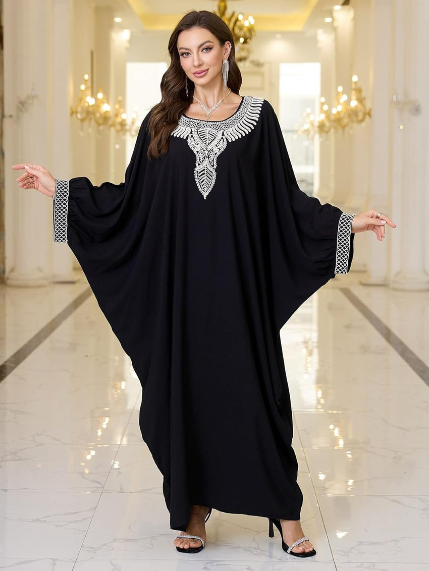 RanRui Women's Embroidered Kaftan Dresses Beach Blouse Cotton Gold Embroidery Holiday Robe Plus Size Caftans Kaftan Dress