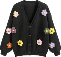 CIDER Women’s Floral Cropped Cardigan Cute Flower V Neck Button Down Trendy Sweater