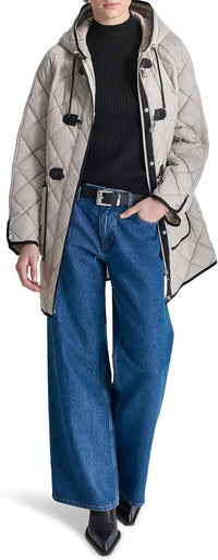 DKNY womens Hooded Toggle Quilted Coat
