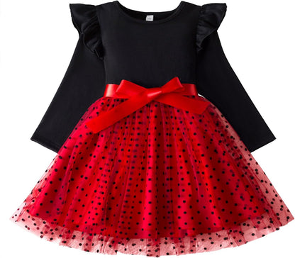 HNXDYY Little Girls Long Sleeve Star Print Knee Length Casual Princess Dress