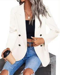 Mina Self Women's 2024 Spring Casual Blazer Jackets Long Sleeve Lapel Pocket Loose Fit Work Casual Blazers Outerwear