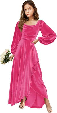 Velvet Junior Bridesmaid Dresses Long Sleeve Girls Christmas Dress Flower Girl Dresses Wedding Guest Maxi Party Gown