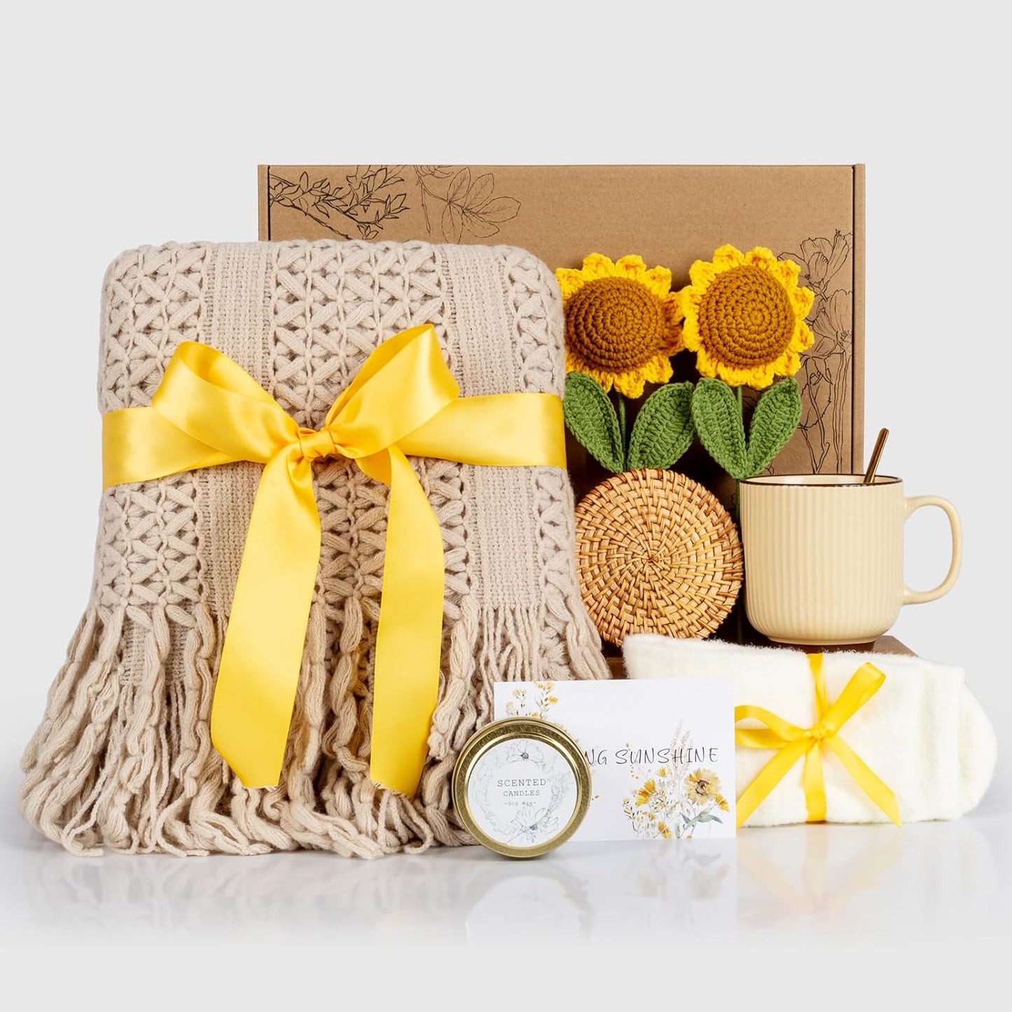 Birthday Gifts for Women, Self Care Gifts Baskets for Women, Get Well Soon Gift Baskets Care Package for Her, Mom, Sister, Best Friend, Wife, Girlfriend, Coworker, Sending Sunshine Sunflower