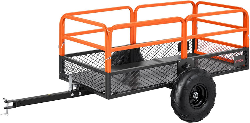 VEVOR ATV UTV Trailer Tow Behind Dump Cart, 1500lbs 15 Cubic Feet, Heavy Duty Yard Garden Trailer Pull Behind Dump Trailer for Lawn Mower Tractor