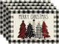 Artoid Mode Waterclor Buffalo Plaid Christmas Trees Placemats Set of 4, 12x18 Inch Winter Table Mats for Outdoor Home Party Kitchen Dining Decor