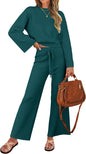 ZESICA Women's 2 Piece Outfits Set 2025 Casual Long Sleeve Knit Pullover Top and Wide Leg Pants Sweatsuit Lounge Sets