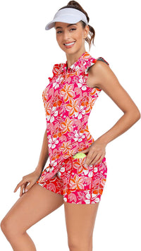 WOWENY Tennis Dress Polo Buttons Golf Dresses with Built in Shorts and Pockets Ruffle Sleeveless Athletic Workout Dress