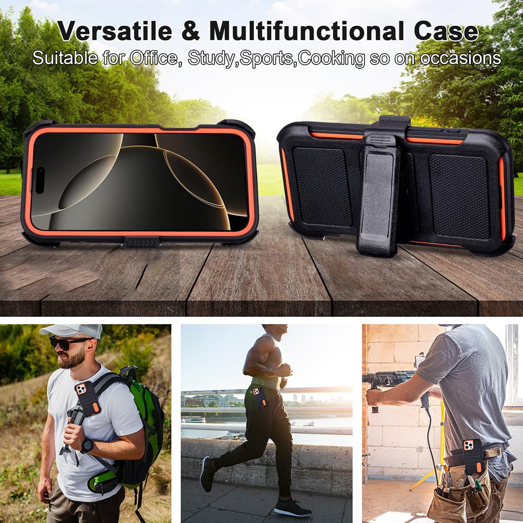 for Phone Case iPhone 16 Pro Max Case Black with Belt Clip Heavy Duty Holster for Shockproof Cases,3 Layers of Sturdy,Military Grade Defender Cover for iPhone 16 Pro Max Cases Black 6.9 Inch