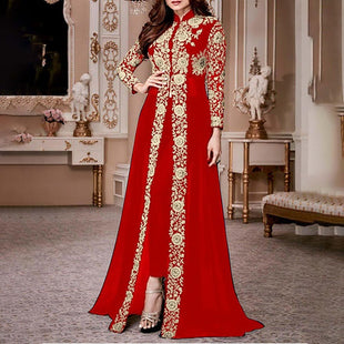 Mzkdieey Women Abaya Dress Muslim Dubai Sadui Moroccan Kaftan Embroidered Islamic Ramadan Eid Dress Wedding Party Dress