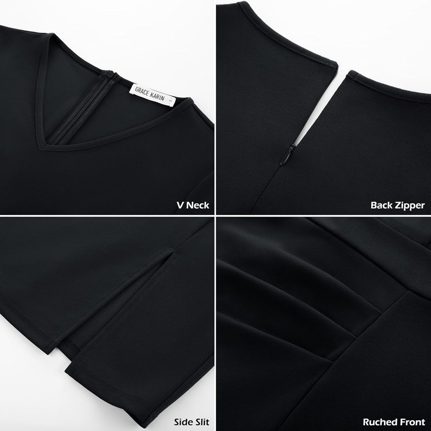 GRACE KARIN 2025 Women's Wear to Work Bodycon Dress, 3/4 Sleeve V Neck Business Casual Office Elegant Pencil Dresses