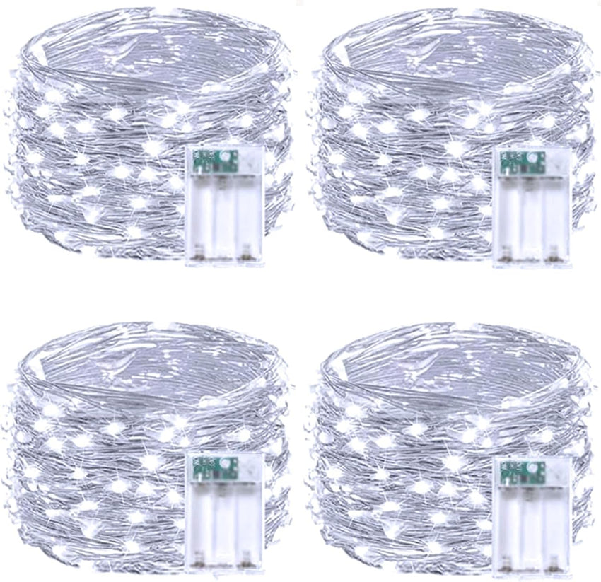 4 Pack 60 LED Fairy Lights Battery Operated with Timer, 20FT Waterproof Twinkle Lights Indoor Outdoor, Cuttable String Lights for Bedroom, Wedding, DIY, Centerpiece, Christmas Decorations (Warm White)