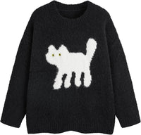 CIDER Women’s Cat Sweater Long Sleeve Crew Neck Fun Graphic Cute Patterned Pullover Sweater Tops